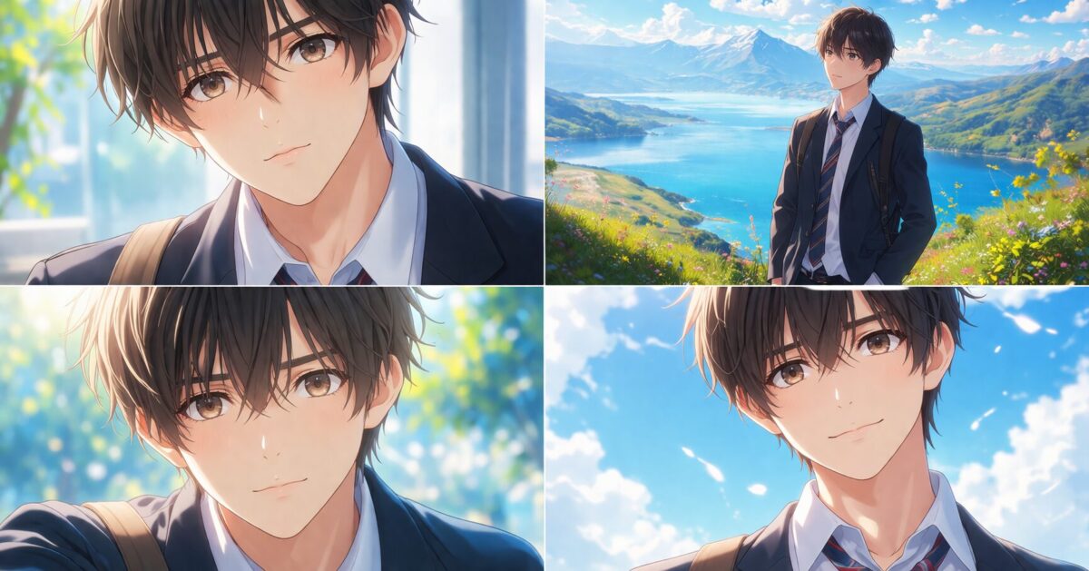 175cmの高身長で爽やかな男子高校生が少し緊張しながら真っ直ぐに想いを伝える様子を描いたアニメイラストイメージ