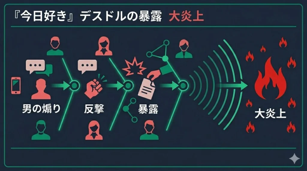 デスドルによるれなの暴言暴露騒動の発端から拡散までの流れを時系列で整理したタイムライン図解