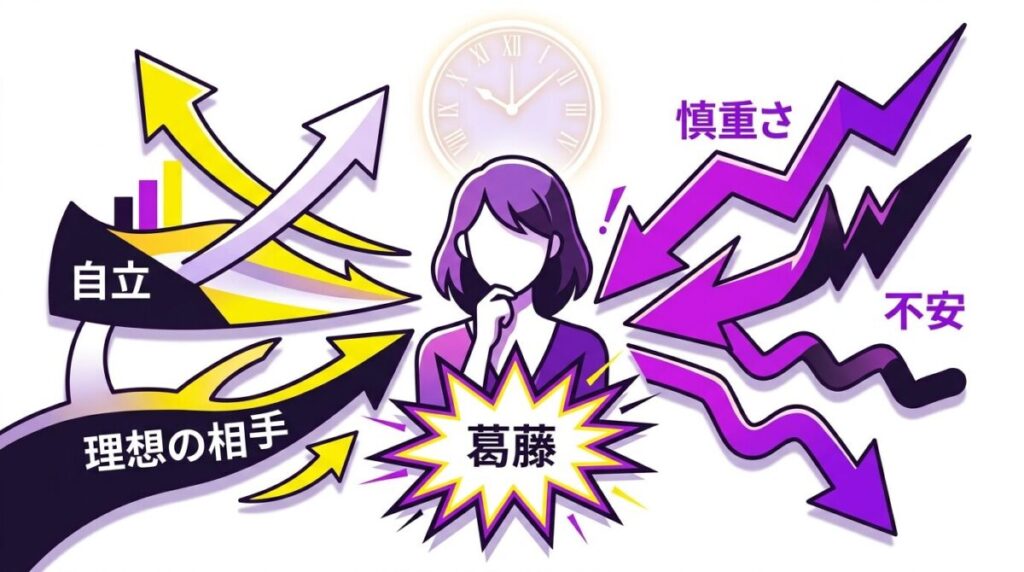 経済的自立を果たしたからこそ安心を求めつつも恋愛に慎重になってしまう深層心理と葛藤の因果図解