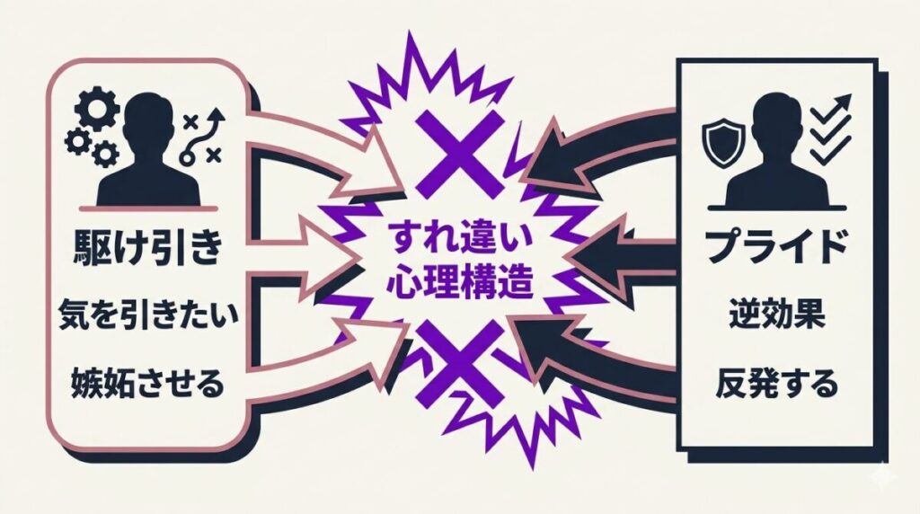 中野綾香の計算されたヤキモチ作戦がショウゴのプライドとどうすれ違っているかを解説する心理構造図