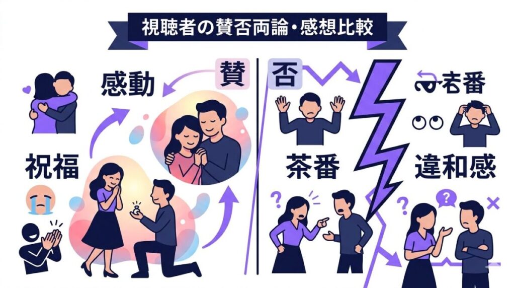 さよならプロポーズ最終回に対する視聴者の感動と茶番という真っ二つに割れた感想と理由を比較した図解
