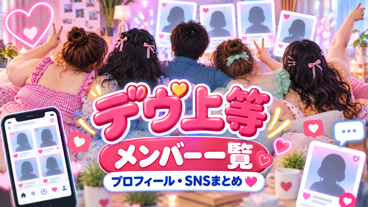 『デヴ上等』のメンバー一覧を示す、後ろ姿の男女5人とSNSプロフィール画面風のビジュアル